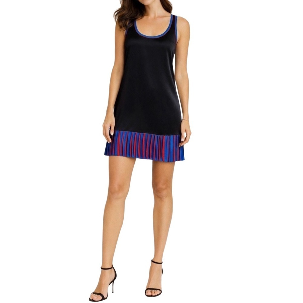 Francis Silk Mini Dress Black Contrast Trim Sleeveless Size 4